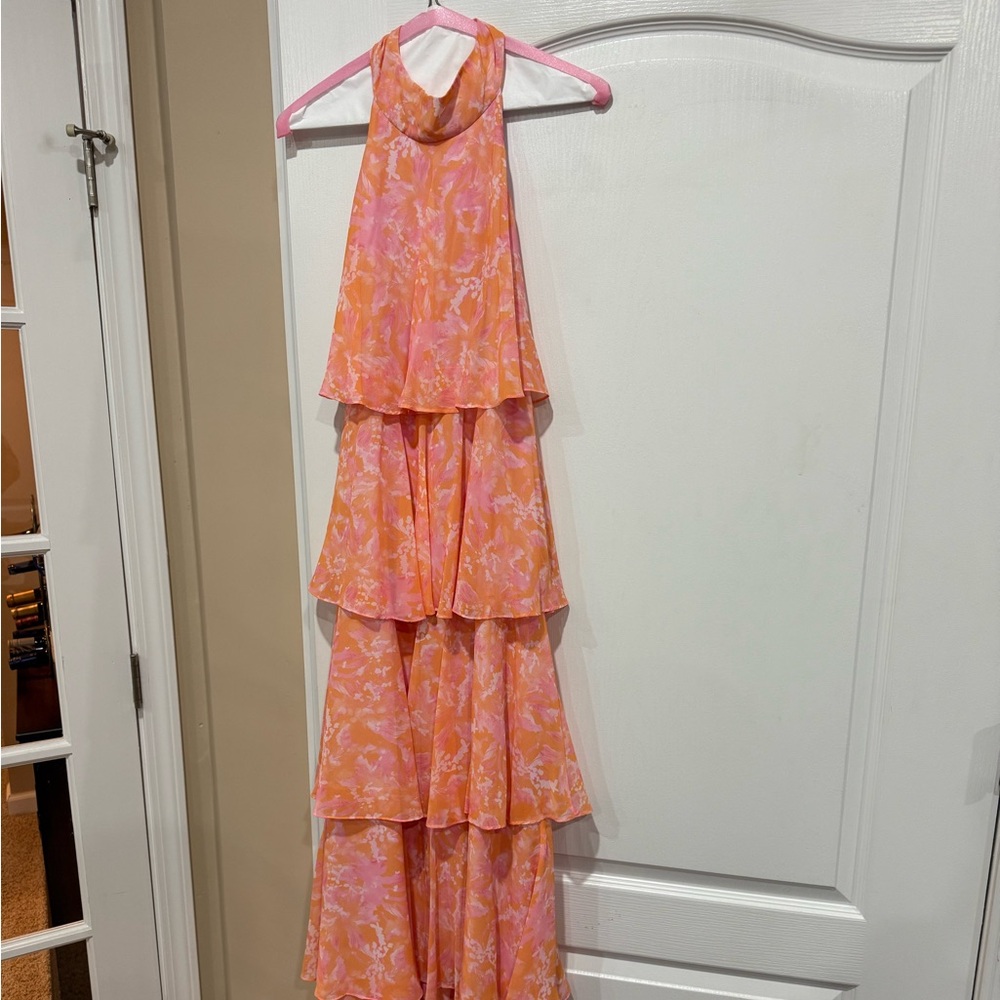Pink and Orange Layered Open Back Maxi Dress